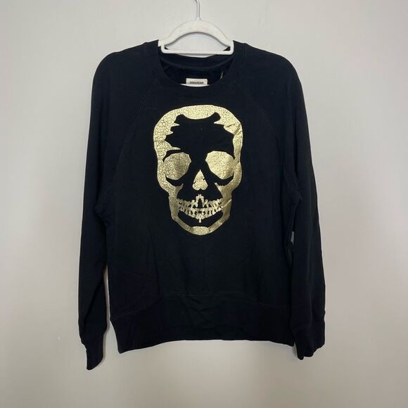 ZADIG & VOLTAIRE Upper Skull Gold and Black Cotton Pullover Sweatshirt SMALL - Picture 5 of 9